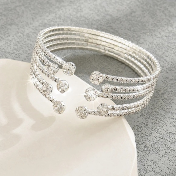 1pc Diamond-set Open End Shining Bracelet For Parties & Dinners - Picture 4 of 4